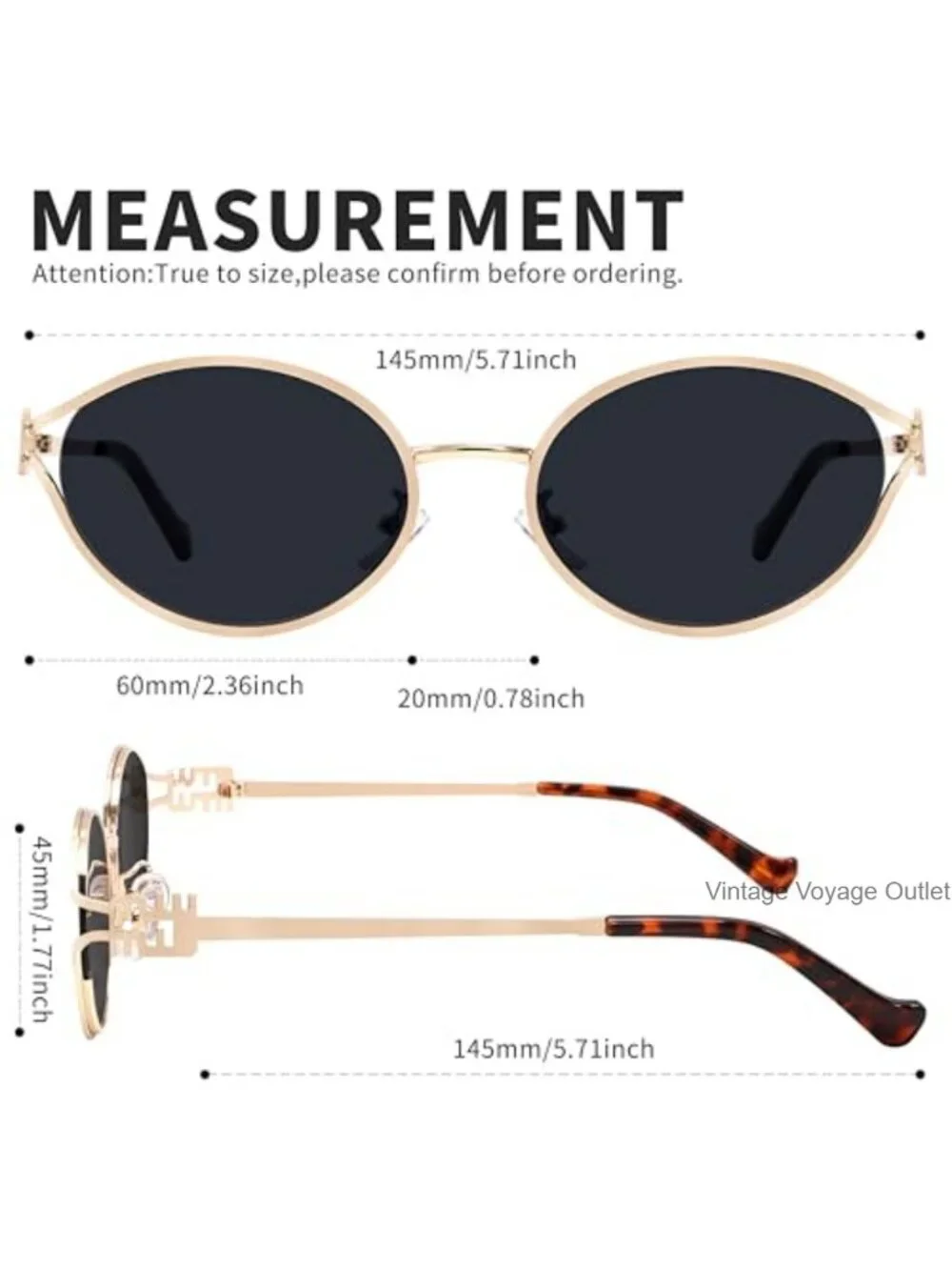 Vintage Retro Oval Small Sunglasses 90s Gold Frame UV400